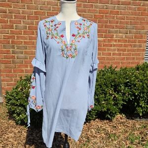Angela Fashion Floral Embroidered Tunic Dress Size M